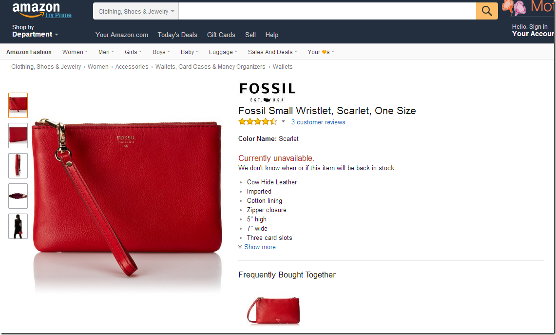 Fossil Small Wristlet 女士手拿包$19.99（约￥130）